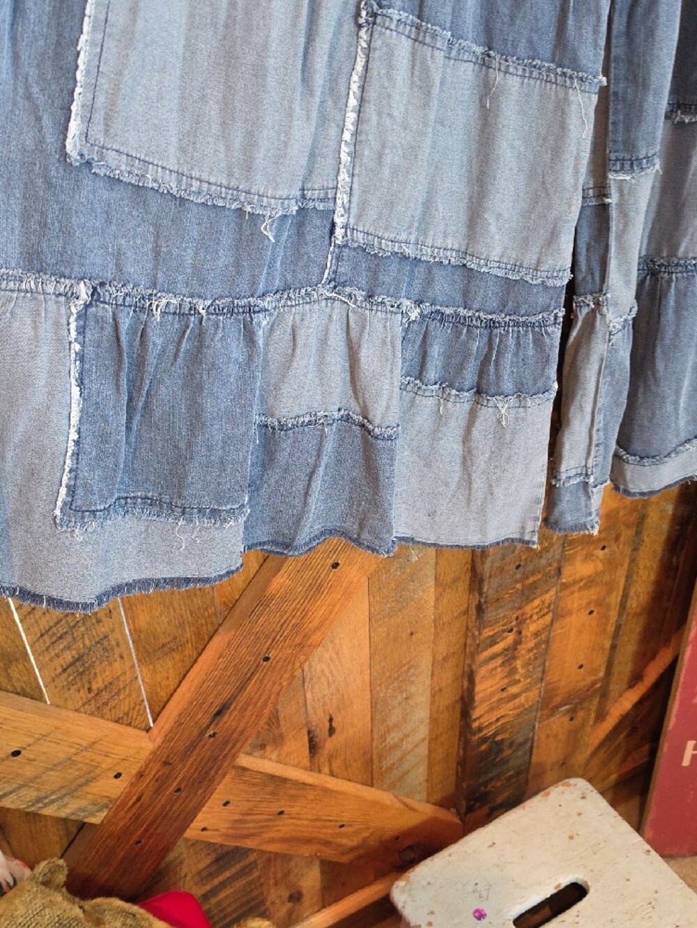 155p Blue Velvet Patchwork Wide-Leg Jeans - Washed Blue - Picture 10 of 15